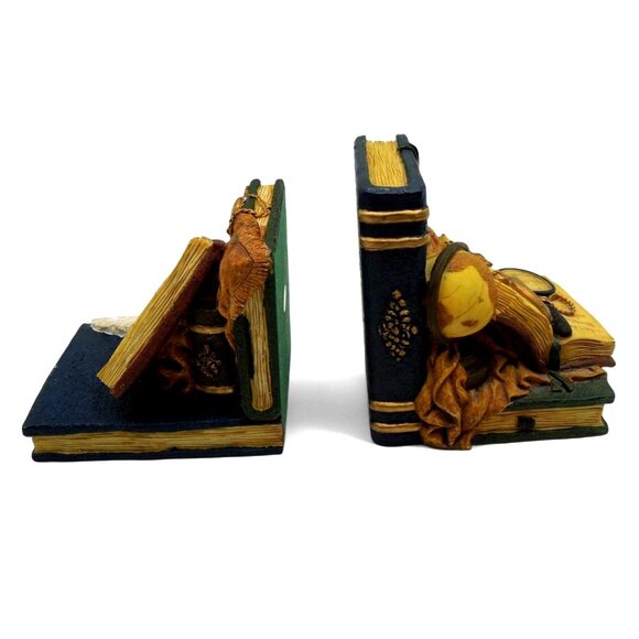 BOOKEND SET Artisan Flair Green and Cream Books Timepieces Design - Picture 4 of 10